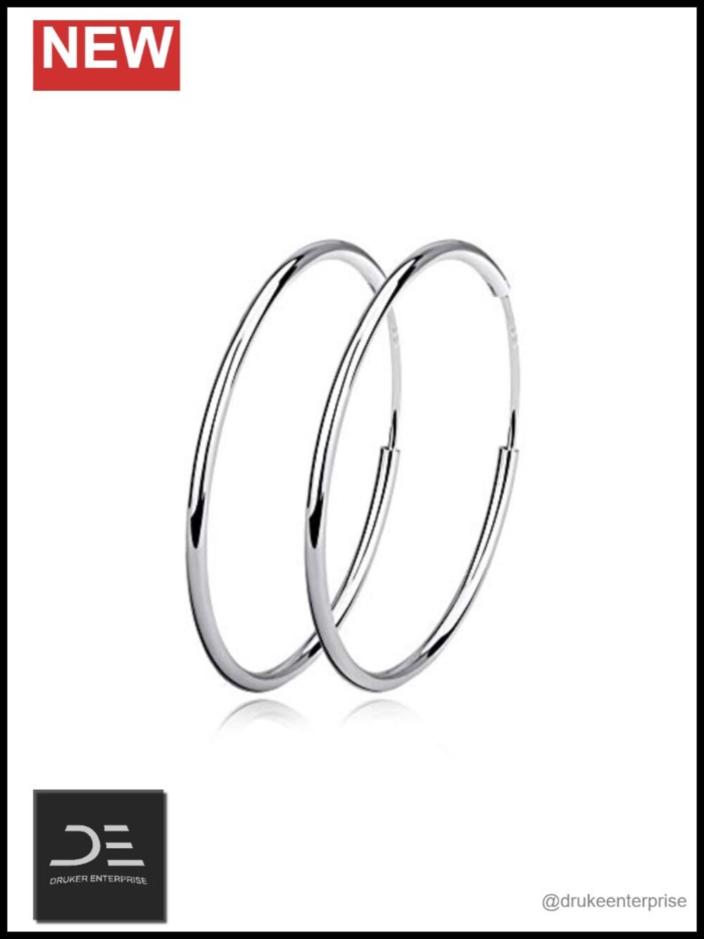 Sterling Silver Hoop Earrings for Women, White Gold Plated, Big Circle Hoops